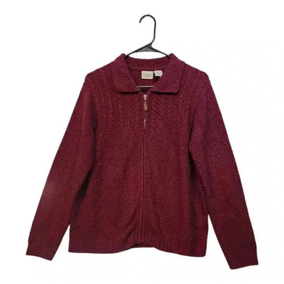 CLASSIC‎ ELEMENTS PETITE  Cardigan SWEATER Burgundy PL  Knit Cotton - Picture 3 of 10